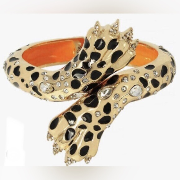 Betsey Johnson Leopard Tiger jungle cat Claw pave Hinged bangle‎ Bracelet new - Picture 1 of 3